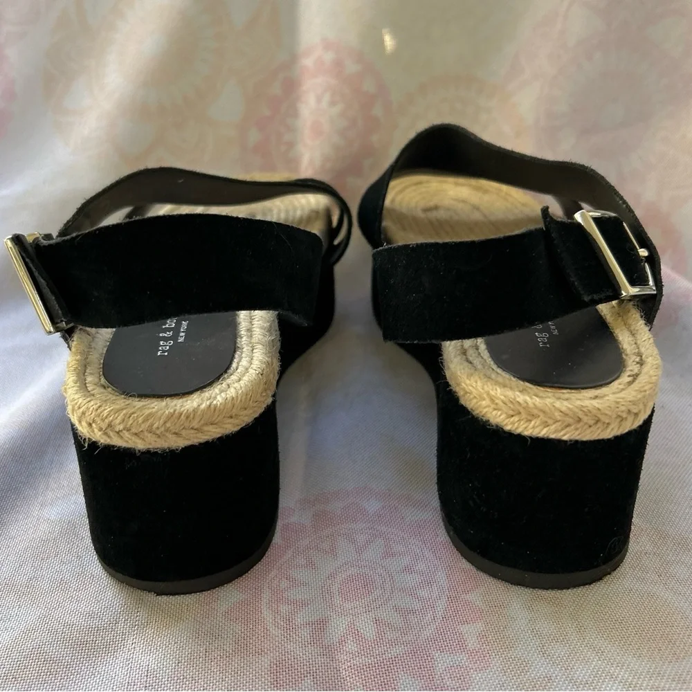 Rag & Bone Megan Espadrille Black Size 40  Sandals Suede Platform Shoes